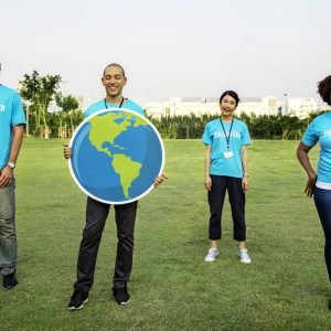 Group of happy and diverse volunteers